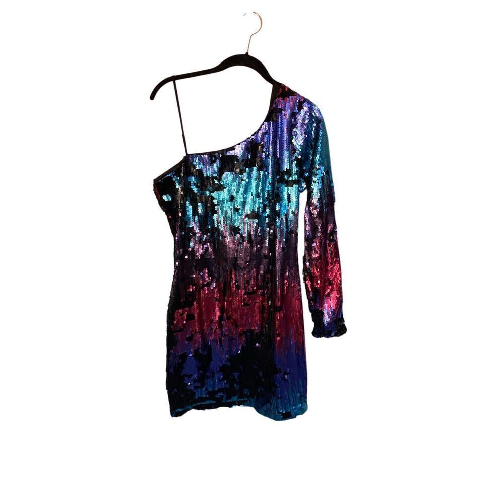 Charlotte Russe women’s multi colored Sequin, fully lined one shoulder dress, si